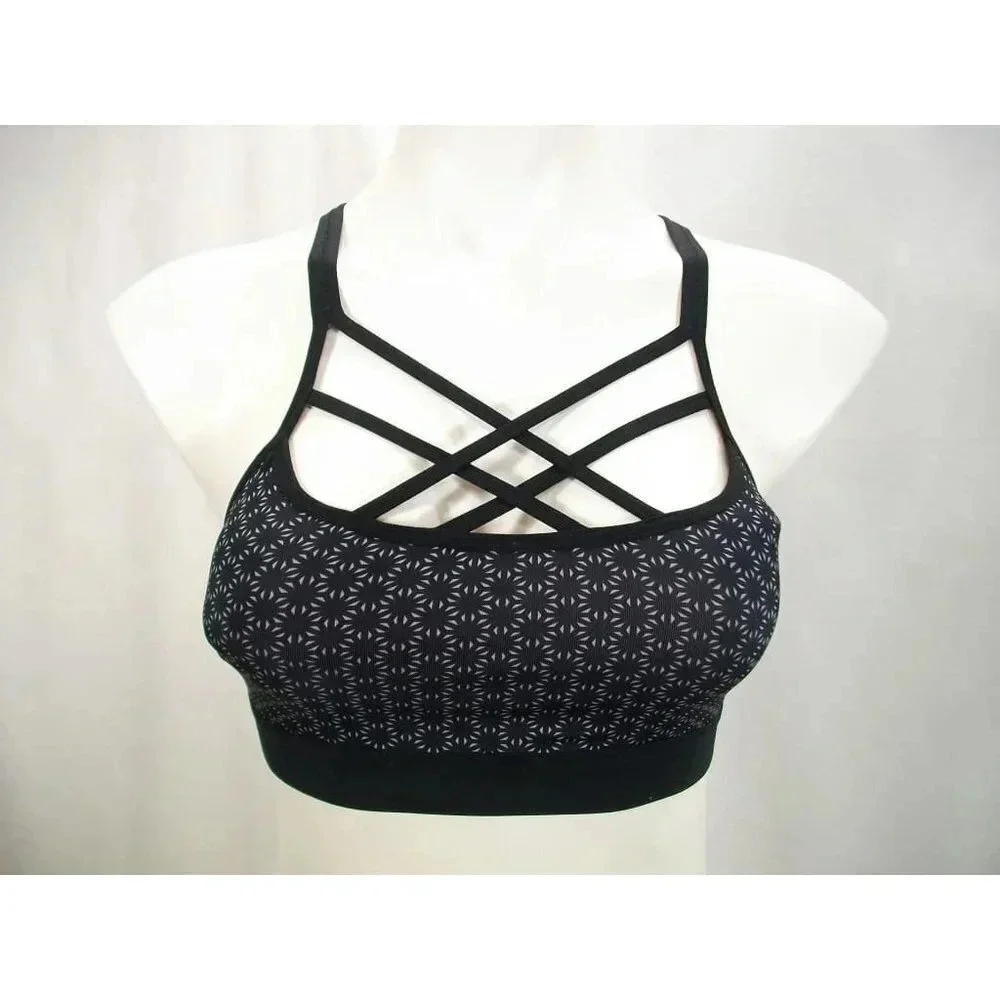 SMALL Champion N9687 C9 Strappy‎ Front Cami Wire Free Sports Bra Black Print NWT